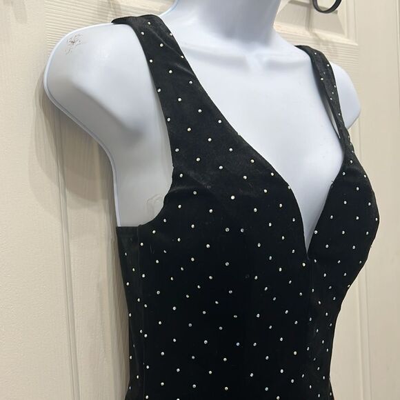 CRYSTAL DOLL Dress Sz 7 Black Velvet Diamond Studded VNeck Sleeveless Maxi - Picture 3 of 12
